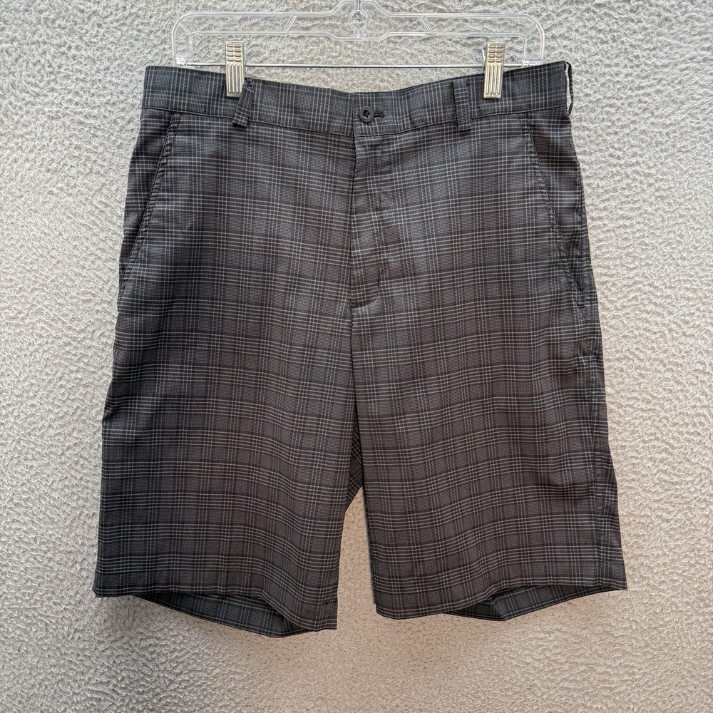 Nike Golf Shorts Mens 32 Black Gray Plaid Dri Fit Performance Stretch Preppy